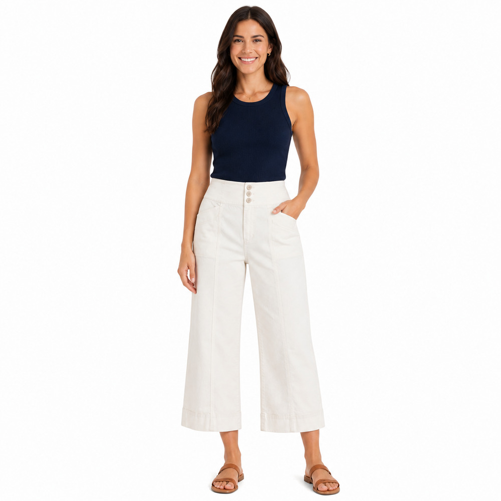 Kate Spade Womens Pants Size 30 White High Rise Cropped Wide Leg Preppy Trouser